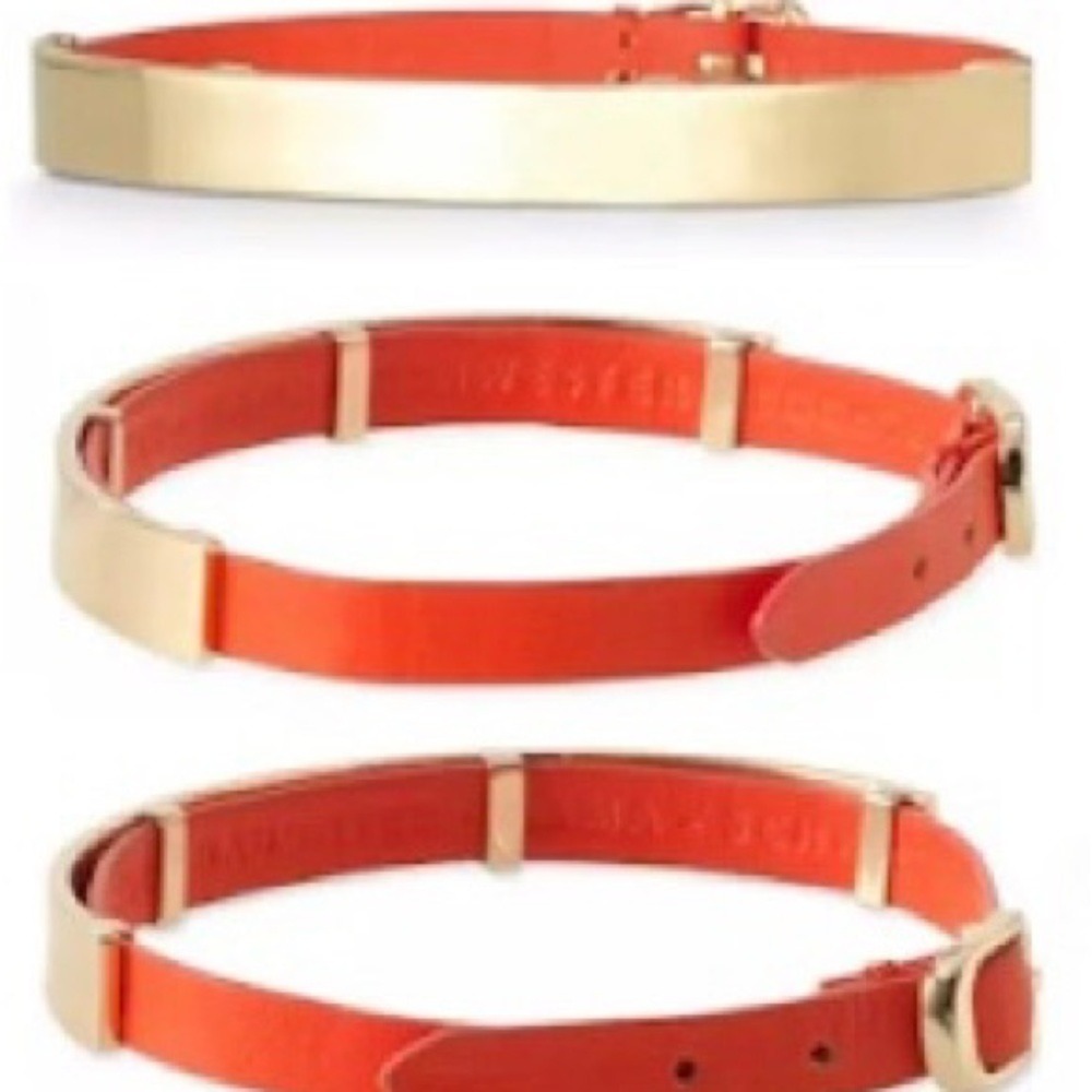Stella & Dot ID Bar Bracelet Womens OS Orange Leather Gold Mother Sister Gift
